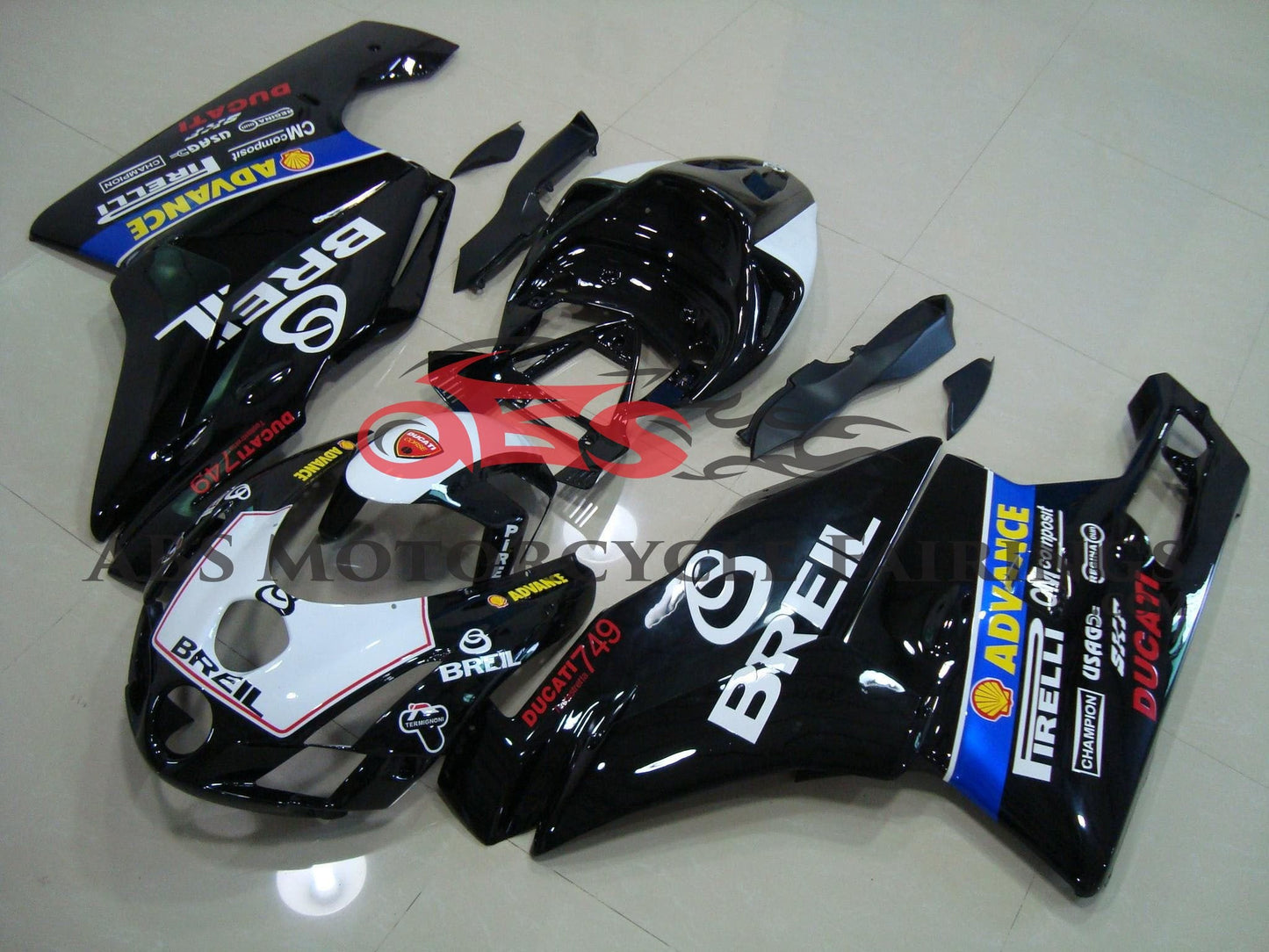 Ducati 999 Fairings (2003-2004) Black, White Breil by KingsMotorcycleFairings.com