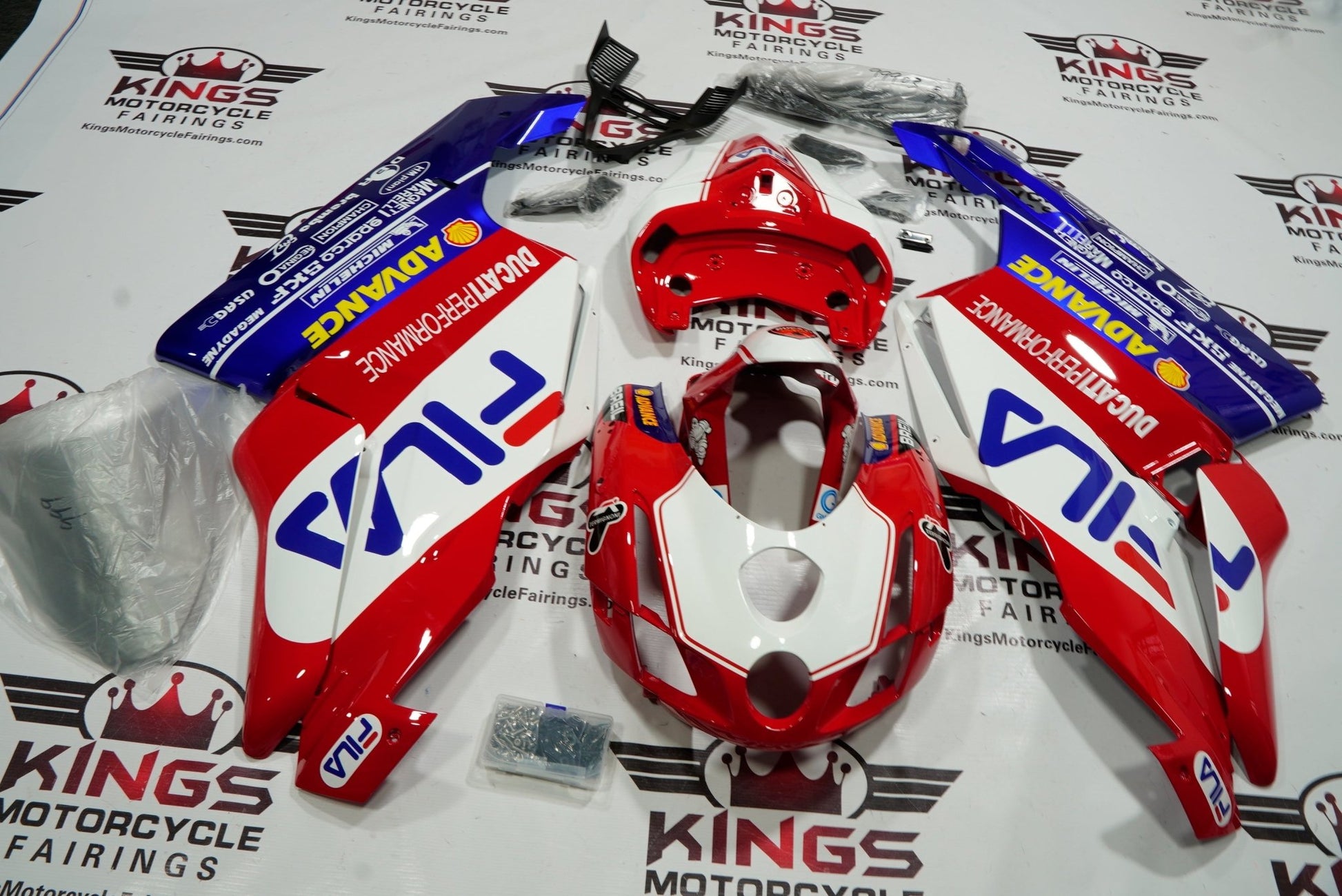 Ducati 999 Fairings (2003-2004) Red, White, Blue Fila at KingsMotorcycleFairings.com