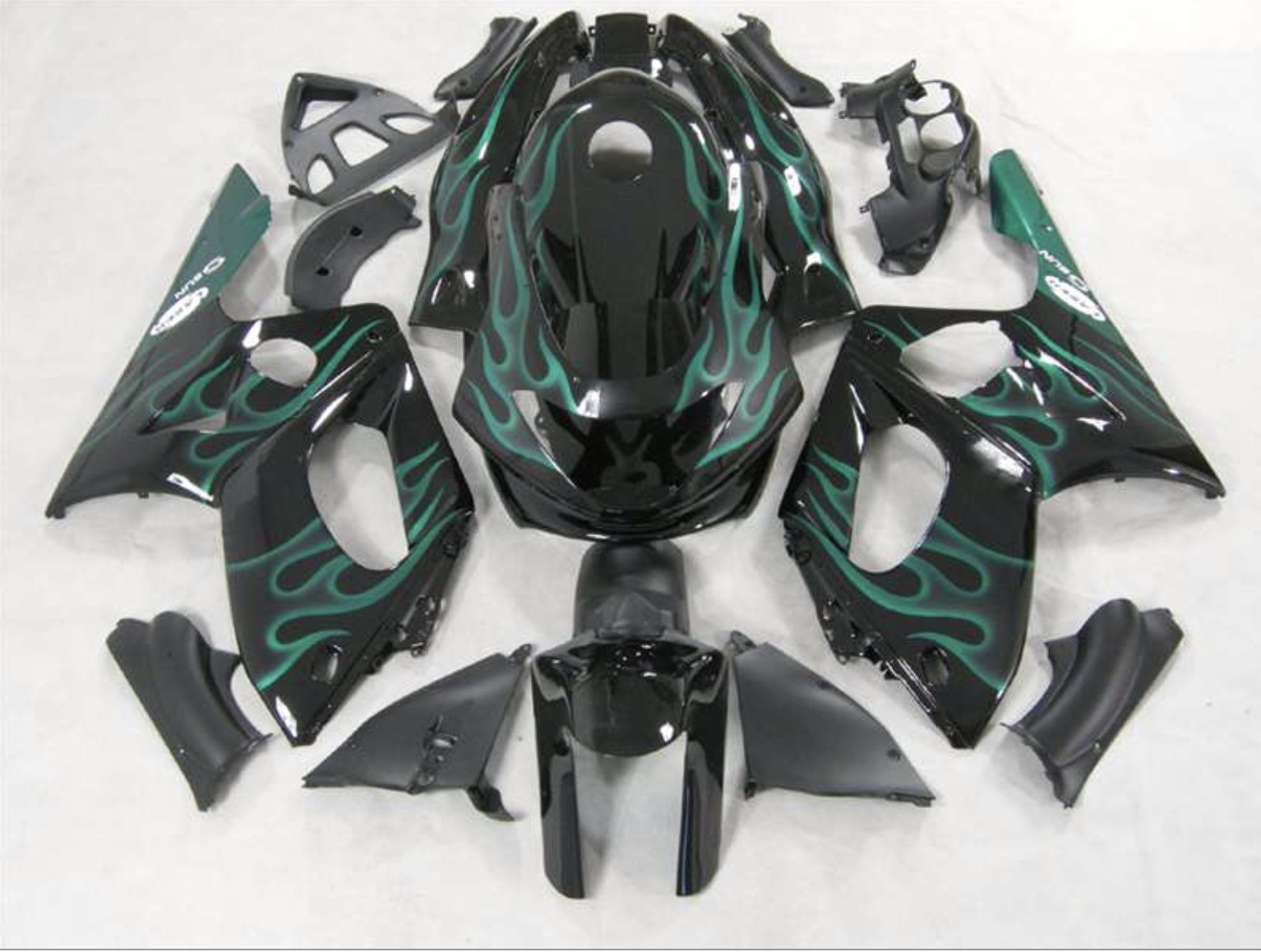 YAMAHA YZF600R (1998-2007) BLACK & GREEN FLAME FAIRINGS