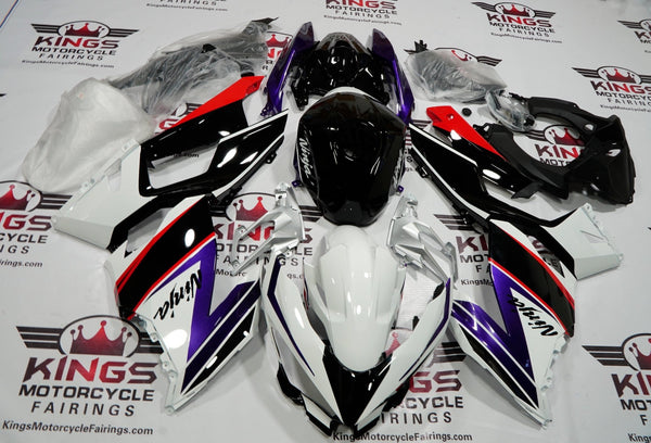 Fairing kit for a Kawasaki Ninja 400 (2018-2023) White, Black, Purple & Red at KingsMotorcycleFairings.com