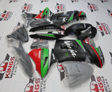 Matte Black, Green and Red Monster fairing kit for a 2006, 2007 and 2008 Kawasaki Ninja 650R motorcycle