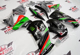 Matte Black, Green and Red Monster fairing kit for a 2006, 2007 and 2008 Kawasaki Ninja 650R motorcycle