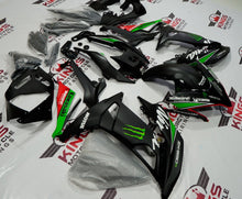 Matte Black, Green and Red Monster fairing kit for a 2017, 2018 and 2019 Kawasaki Ninja 650R motorcycle