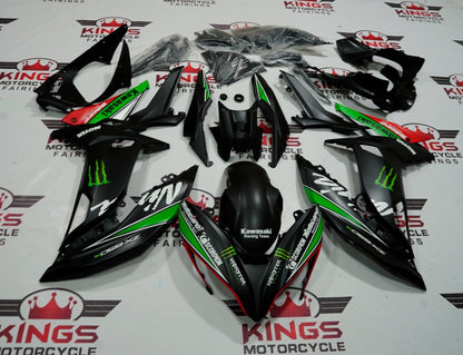 Matte Black, Green, White and Red Monster fairing kit for a 2017, 2018 and 2019 Kawasaki Ninja 650R motorcycle