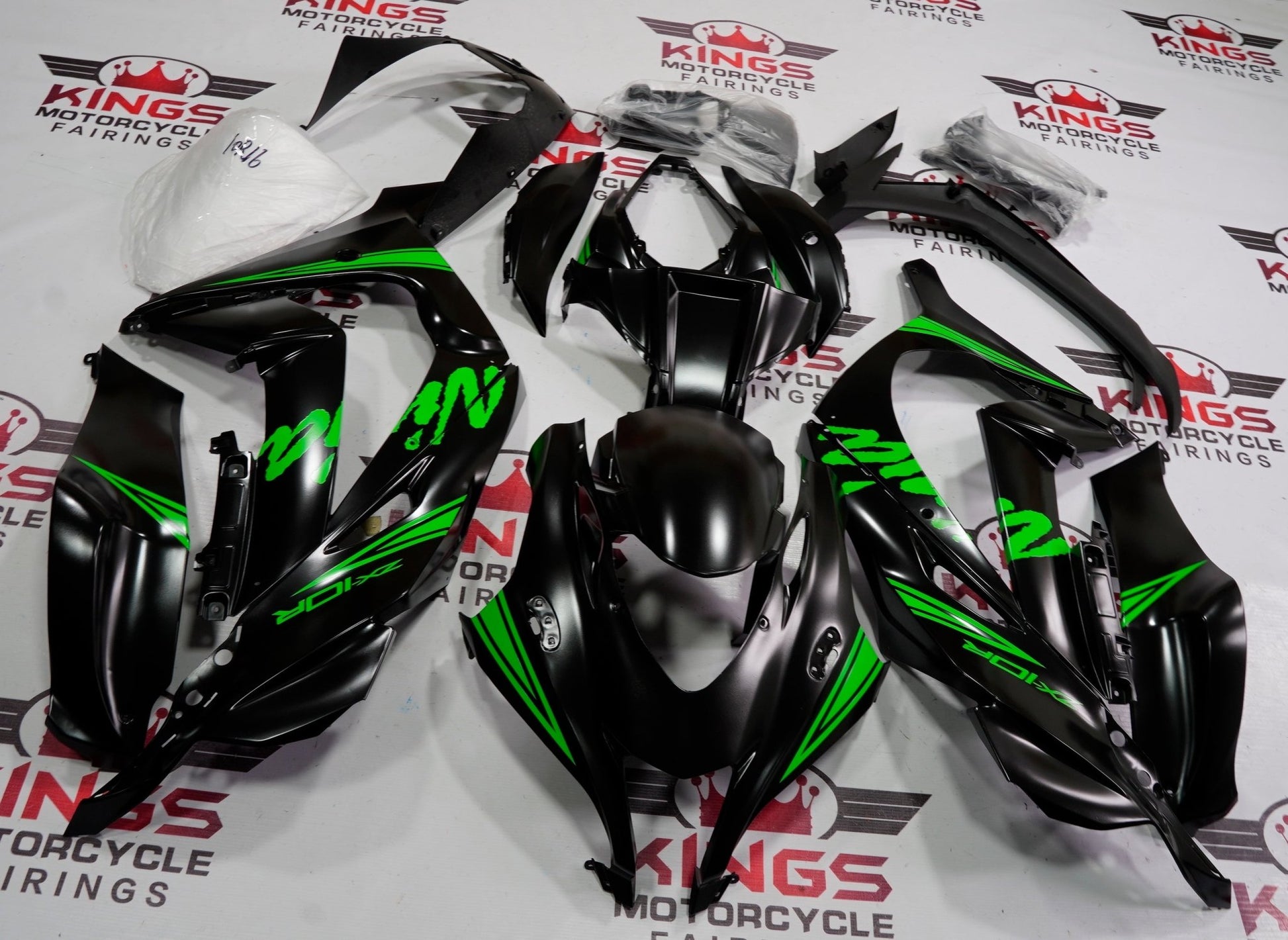 Satin Black and Green Fairing Kit for a 2016, 2017, 2018, 2019 & 2020 Kawasaki Ninja ZX-10R motorcycle