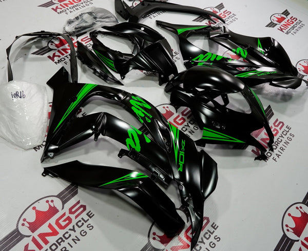 Fairing Kit for a Kawasaki Ninja ZX10R (2016-2020) Satin Black & Green at KingsMotorcycleFairings.com