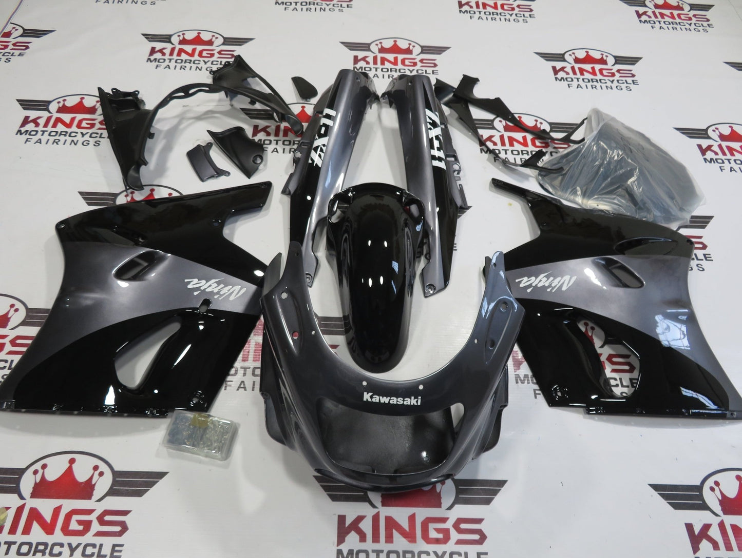Fairing Kit for a Kawasaki ZX-11 / ZZR1100 D Model (1993-2001) Black & Gray at KingsMotorcycleFairings.com