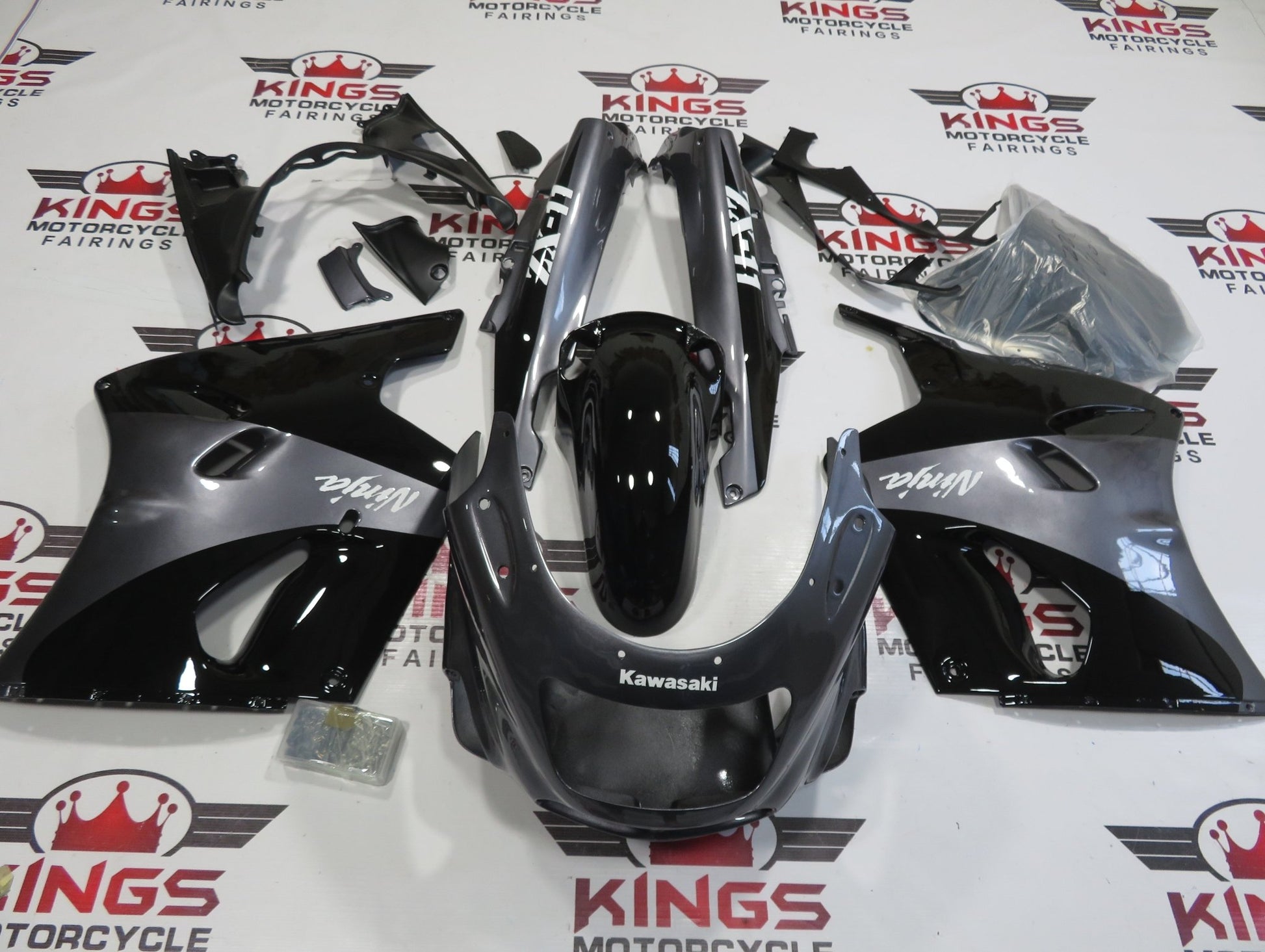 Fairing Kit for a Kawasaki ZX-11 / ZZR1100 D Model (1993-2001) Black & Gray at KingsMotorcycleFairings.com