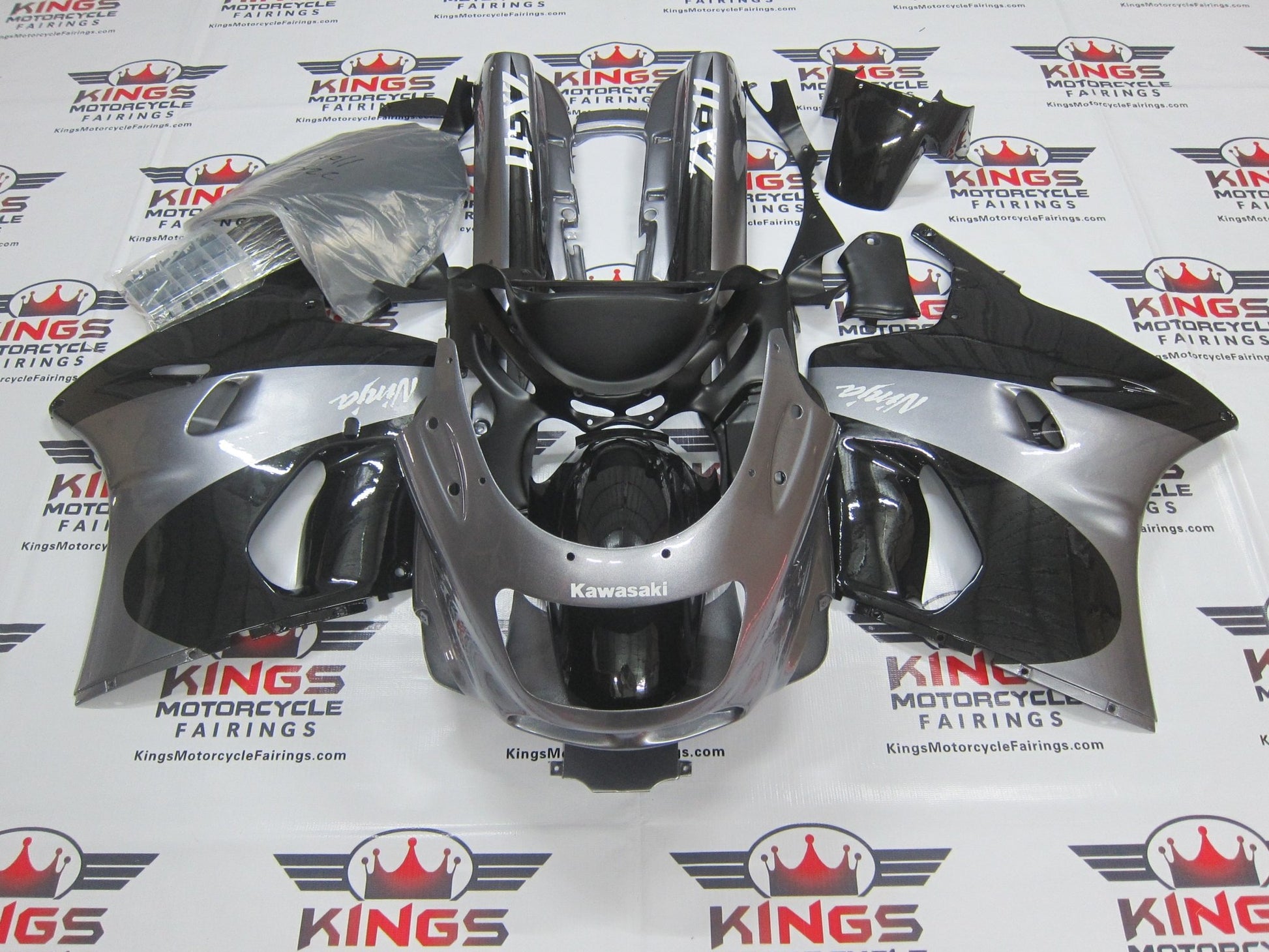 Fairing Kit for a Kawasaki ZX-11 / ZZR1100 D Model (1993-2001) Black & Gray at KingsMotorcycleFairings.com