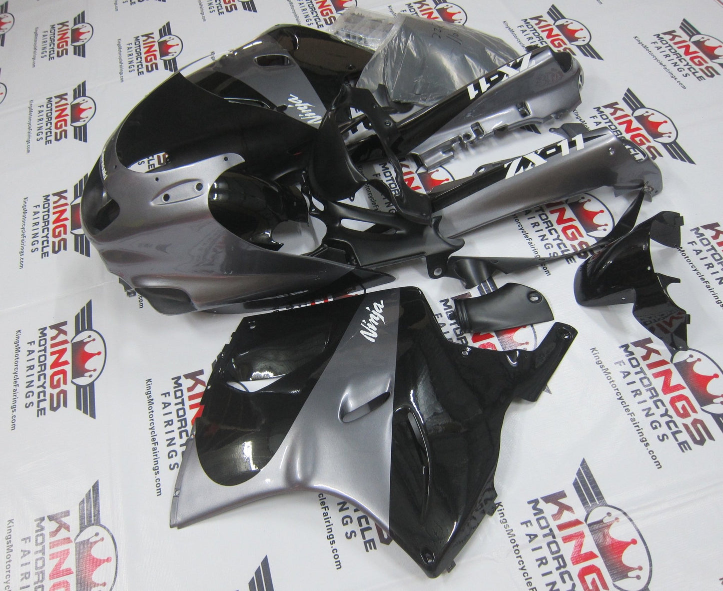Fairing Kit for a Kawasaki ZX-11 / ZZR1100 D Model (1993-2001) Black & Gray at KingsMotorcycleFairings.com