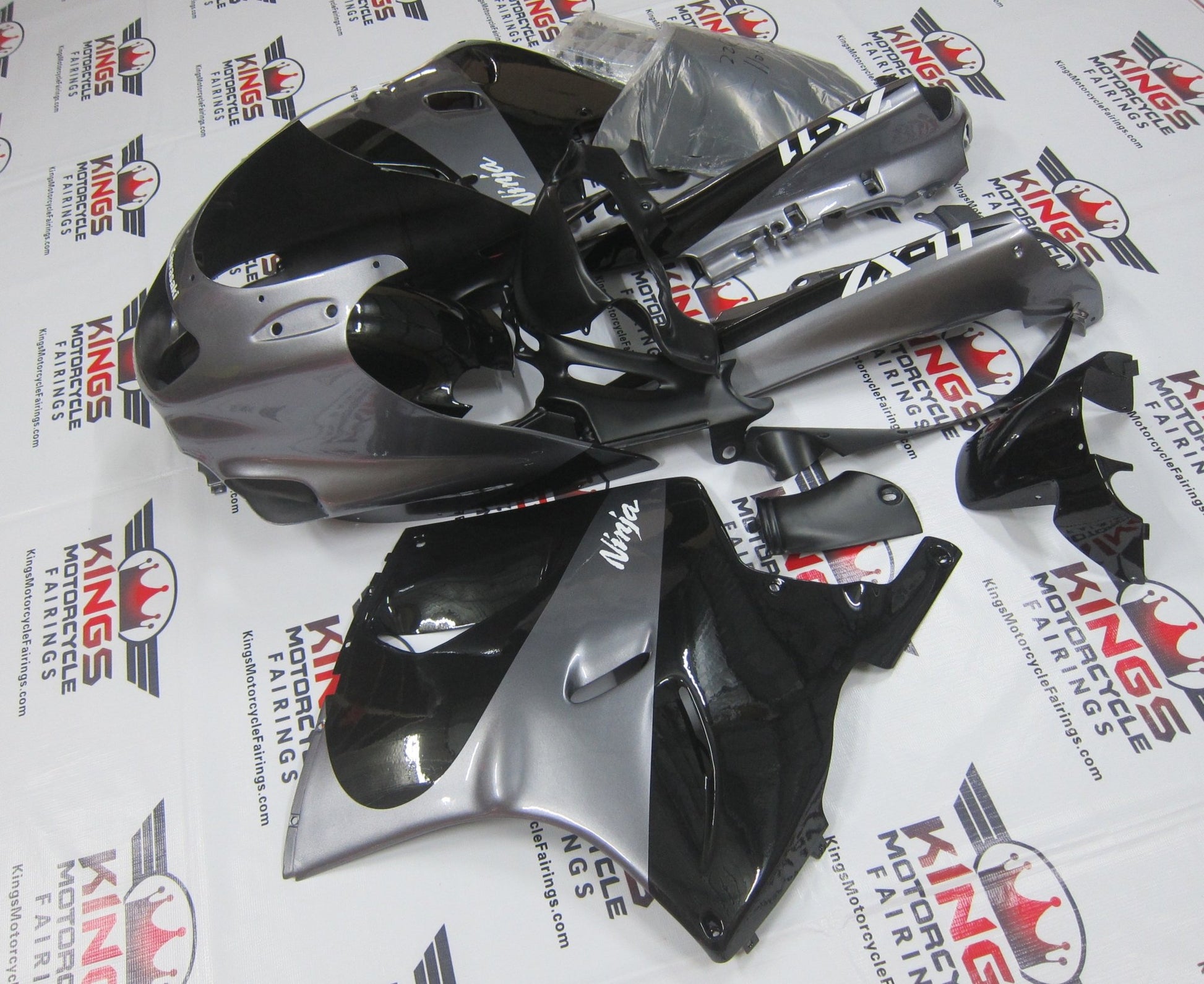 Fairing Kit for a Kawasaki ZX-11 / ZZR1100 D Model (1993-2001) Black & Gray at KingsMotorcycleFairings.com