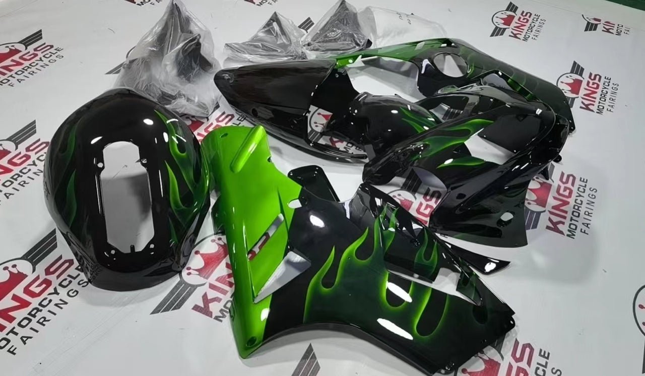 Fairing kit for a KAWASAKI NINJA ZX12R (2002-2006) BLACK & GREEN FLAMES - KingsMotorcycleFairings.com