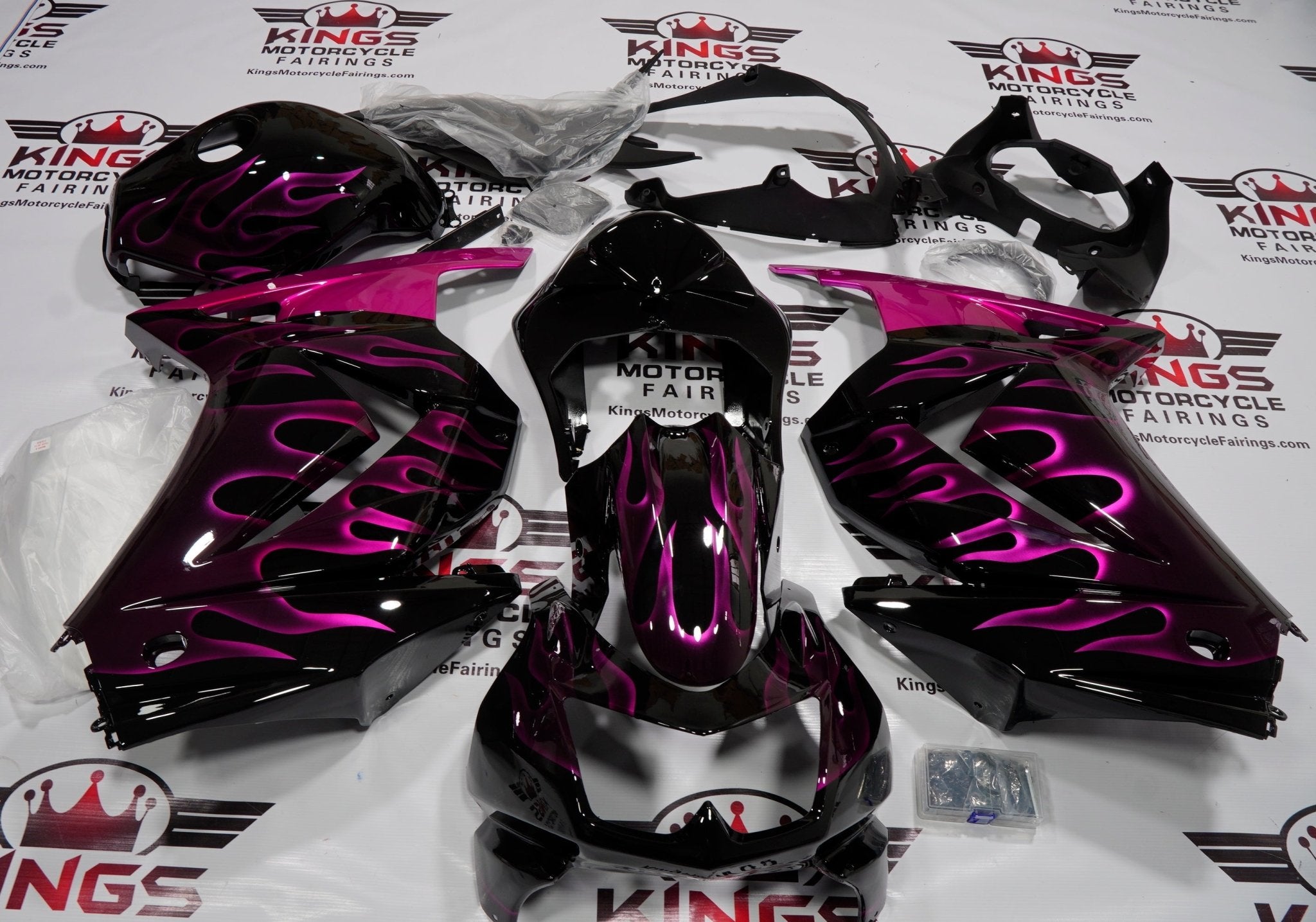 Kawasaki Ninja 250R Fairings (2008-2013) Black, Purple Flame