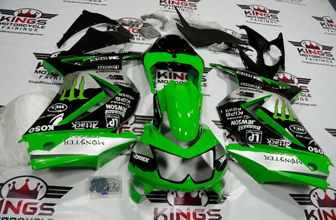 Fairing kit for a Kawasaki Ninja 250R (2008-2013) Green, Black & Silver Monster at KingsMotorcycleFairings.com