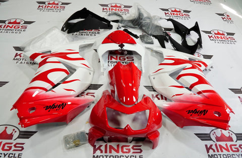 Fairing kit for a Kawasaki Ninja 250R (2008-2013) White & Red Flames
