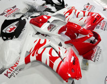 White and Red Flame Fairing Kit for a 2008, 2009, 2010, 2011, 2012, & 2013 Kawasaki Ninja 250R motorcycle