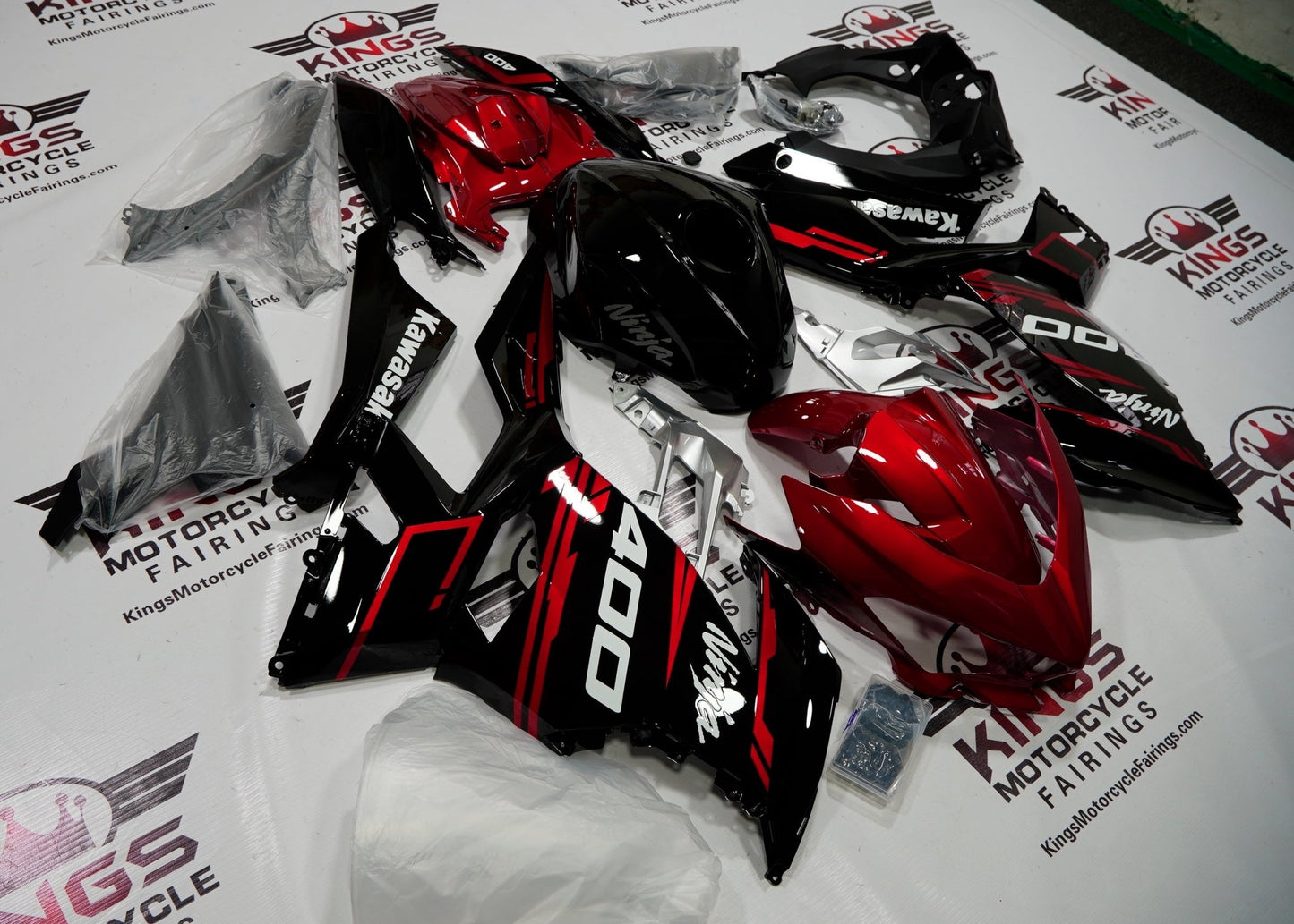 Kawasaki Ninja 400 Fairings (2018-2023) Candy Red, Black at KingsMotorcycleFairings.com