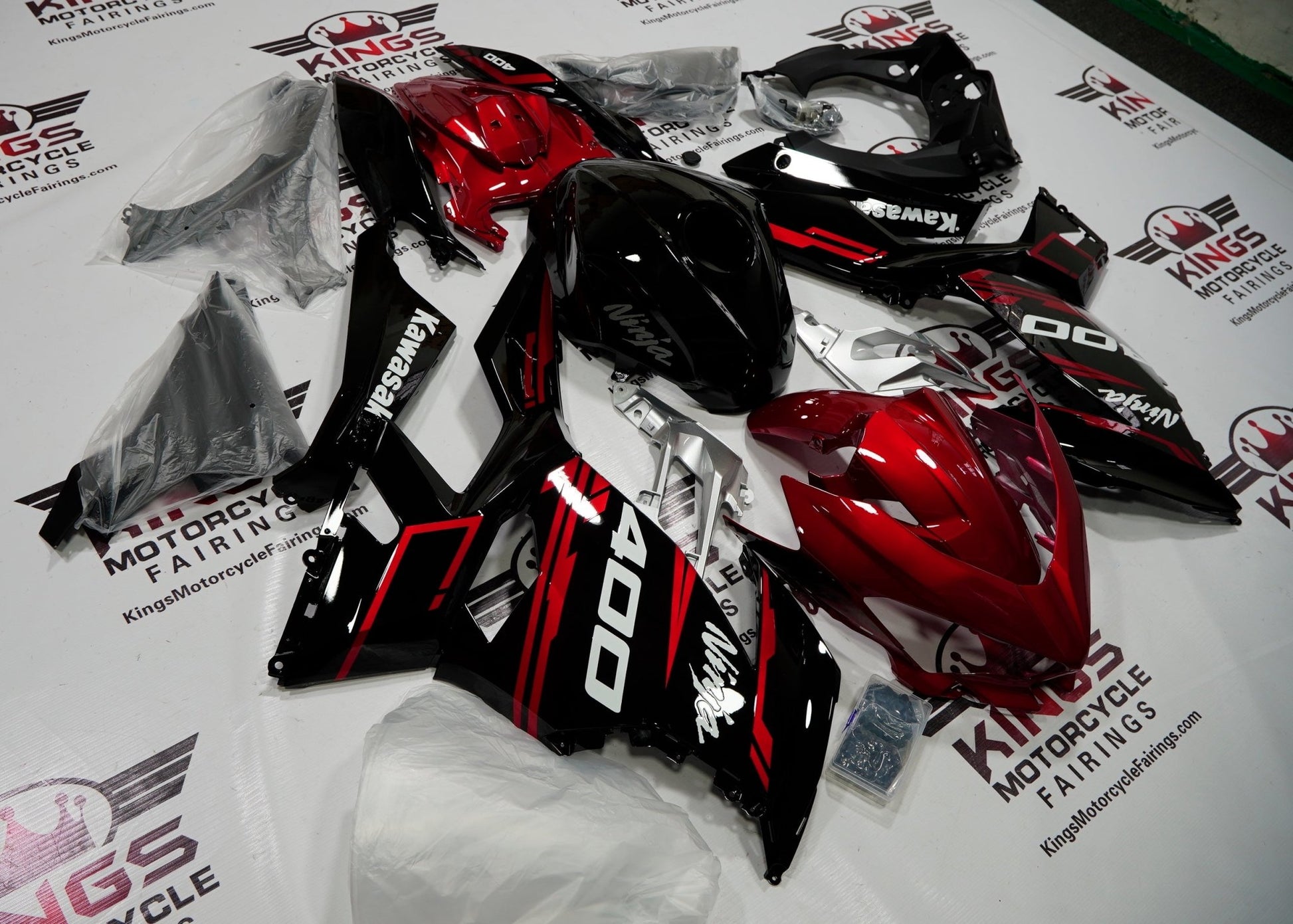Kawasaki Ninja 400 Fairings (2018-2023) Candy Red, Black at KingsMotorcycleFairings.com