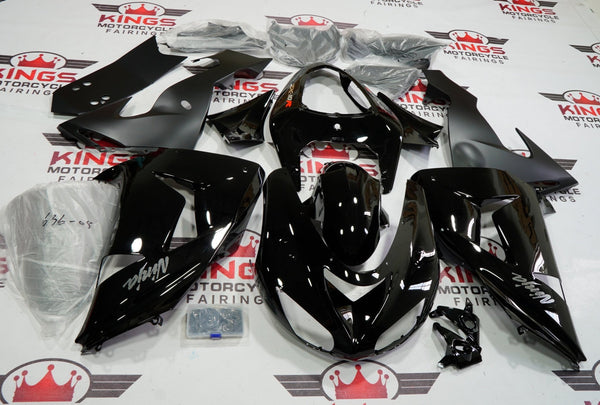 Gloss Black, Matte Black and Chrome Fairing Kit for a 2006 & 2007 Kawasaki Ninja ZX-10R motorcycle by KingsMotorcycleFairings.com