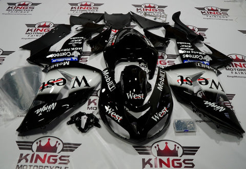 Fairing kit for a Kawasaki Ninja ZX10R (2006-2007) Black & White West Mobil at KingsMotorcycleFairings.com