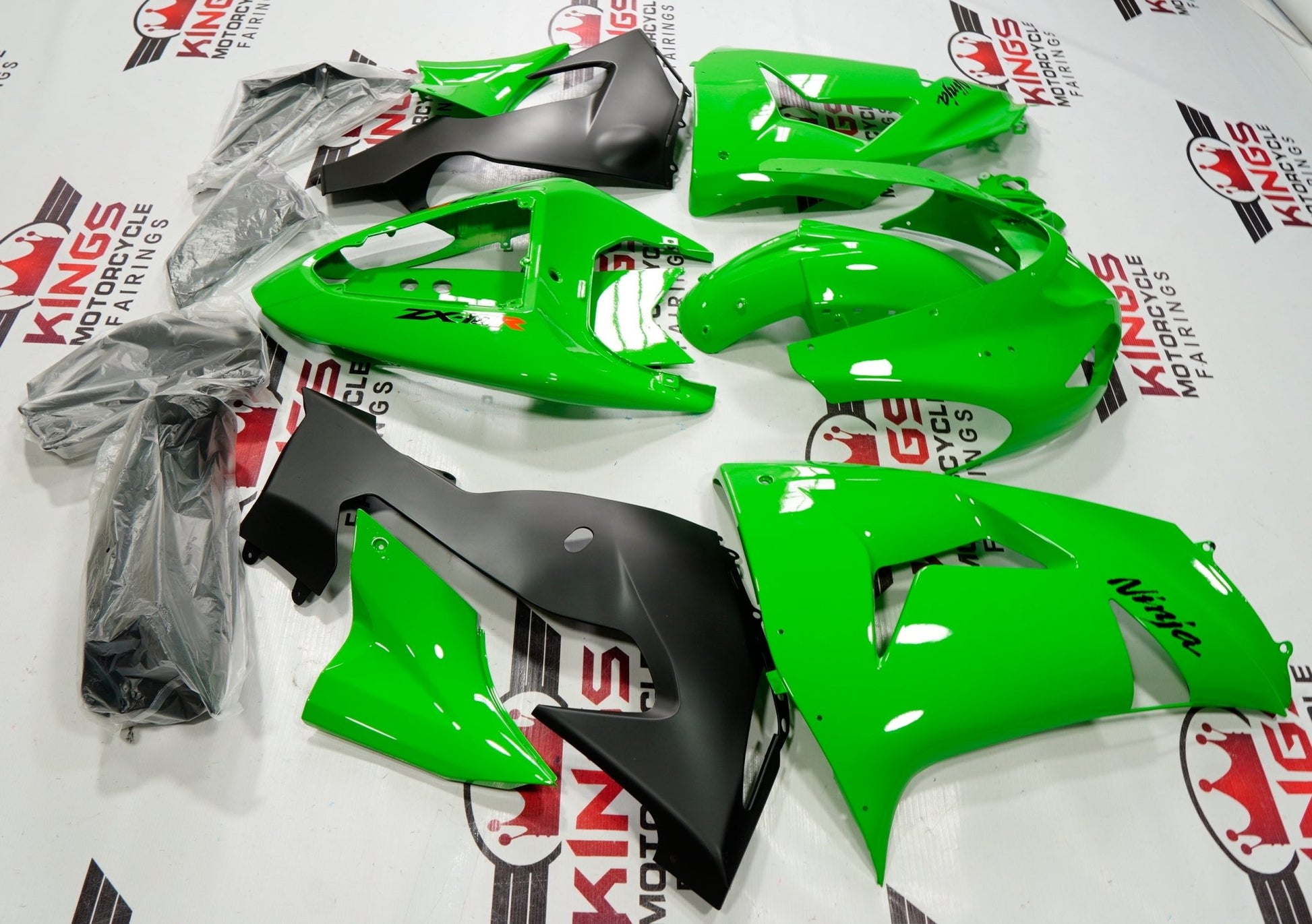 Green and Black Fairing Kit for a 2006 & 2007 Kawasaki Ninja ZX-10R motorcycle.