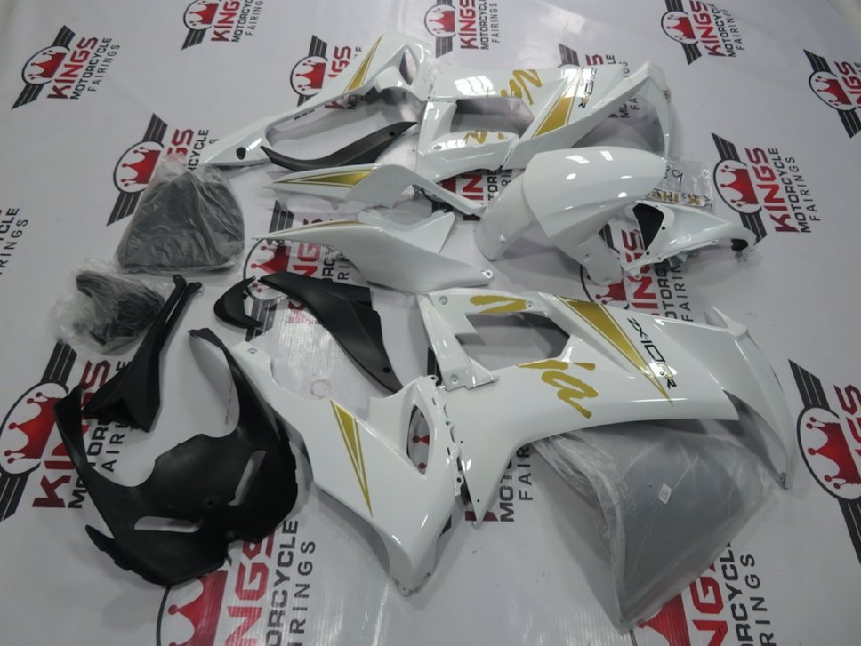 White and Gold Fairing Kit for a 2008, 2009 & 2010 Kawasaki Ninja ZX-10R motorcycle