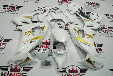 Fairing kit for a Kawasaki Ninja ZX10R (2008-2010) All Pearl White & Gold at KingsMotorcycleFairings.com
