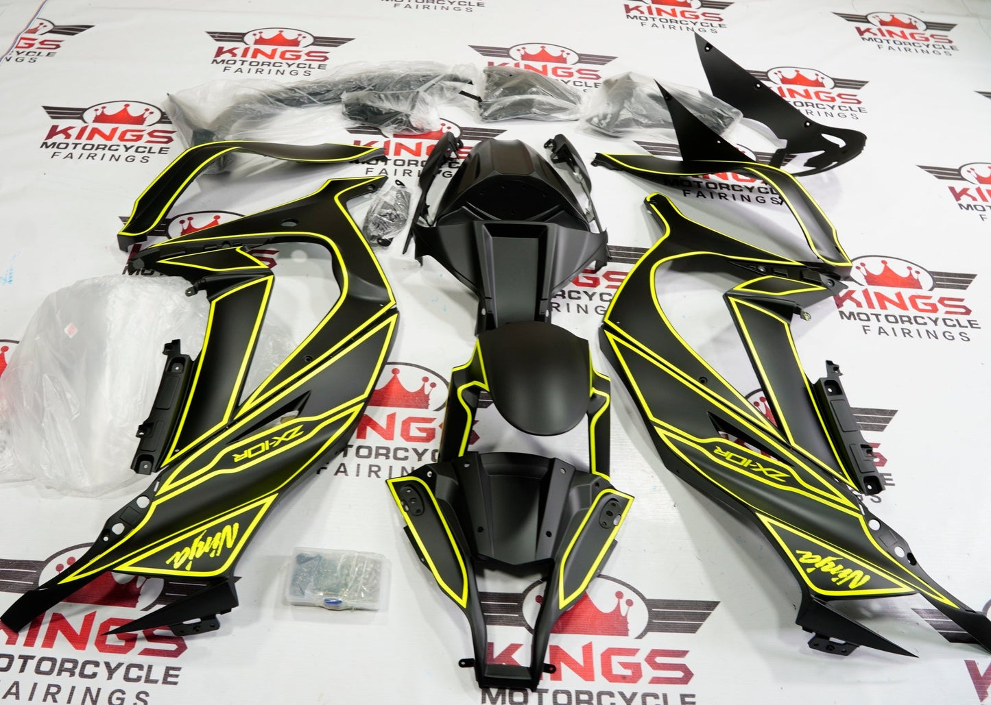 Fairing kit for a Kawasaki Ninja ZX10R (2011-2015) Matte Black, Yellow at KingsMotorcycleFairings.com