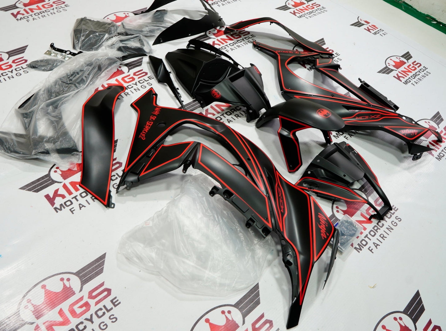 Matte Black and Red Batman "Why So Serious" Fairing Kit for a 2011, 2012, 2013, 2014 & 2015 Kawasaki Ninja ZX-10R motorcycle