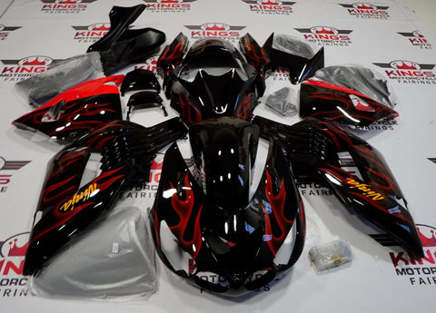 Fairing kit for a Kawasaki Ninja ZX14R (2006-2011) Black & Red Flames