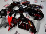 Black and Red Flame Fairing Kit for a 2006, 2007, 2008, 2009, 2010 & 2011 Kawasaki Ninja ZX-14R motorcycle