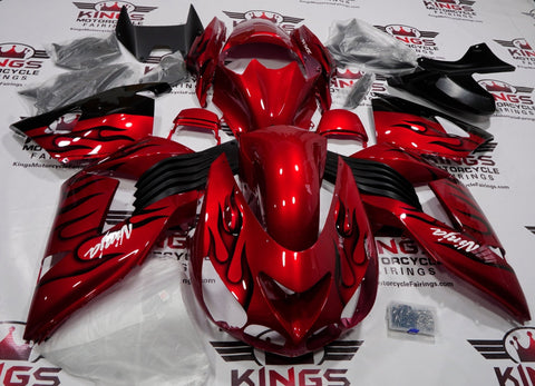 Fairing kit for a Kawasaki Ninja ZX14R (2006-2011) Candy Red & Black Flames at KingsMotorcycleFairings.com