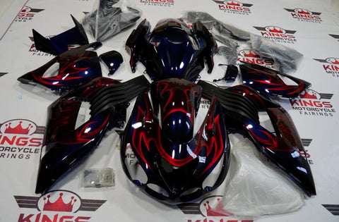 Fairing kit for a Kawasaki Ninja ZX14R (2006-2011) Dark Blue & Candy Red Flames