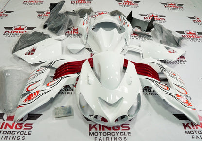 Fairing kit for a Kawasaki Ninja ZX14R (2006-2011) White, Red & Black Flames