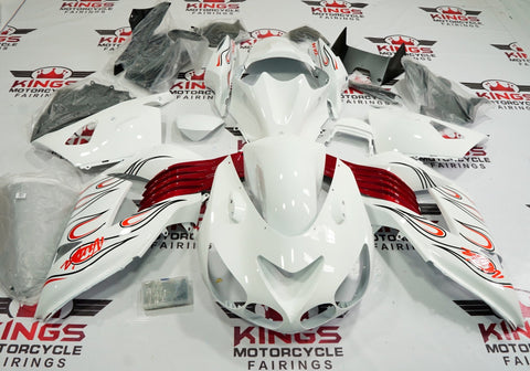 Fairing kit for a Kawasaki Ninja ZX14R (2006-2011) White, Red & Black Flames