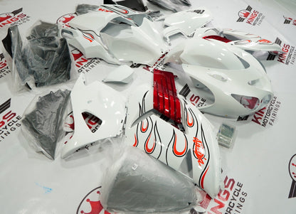 White, Red and Black Flame Fairing Kit for a 2006, 2007, 2008, 2009, 2010 & 2011 Kawasaki Ninja ZX-14R motorcycle