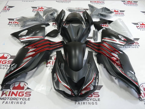 Fairing kit for a Kawasaki Ninja ZX14R (2012-2021) Matte Black, Red & Silver