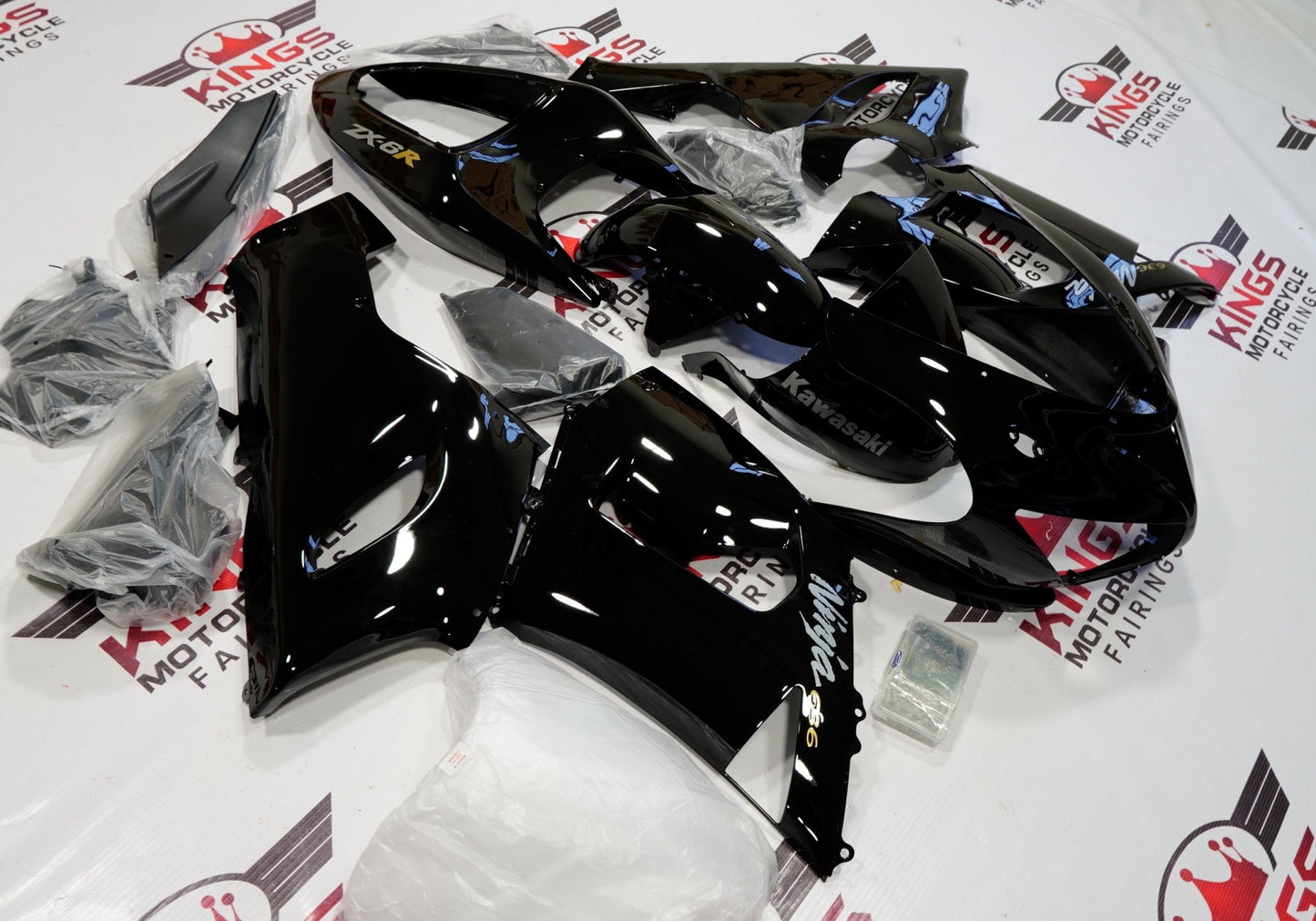Black, Silver and Gold Fairing Kit for a 2005 & 2006 Kawasaki Ninja ZX-6R 636 motorcycle