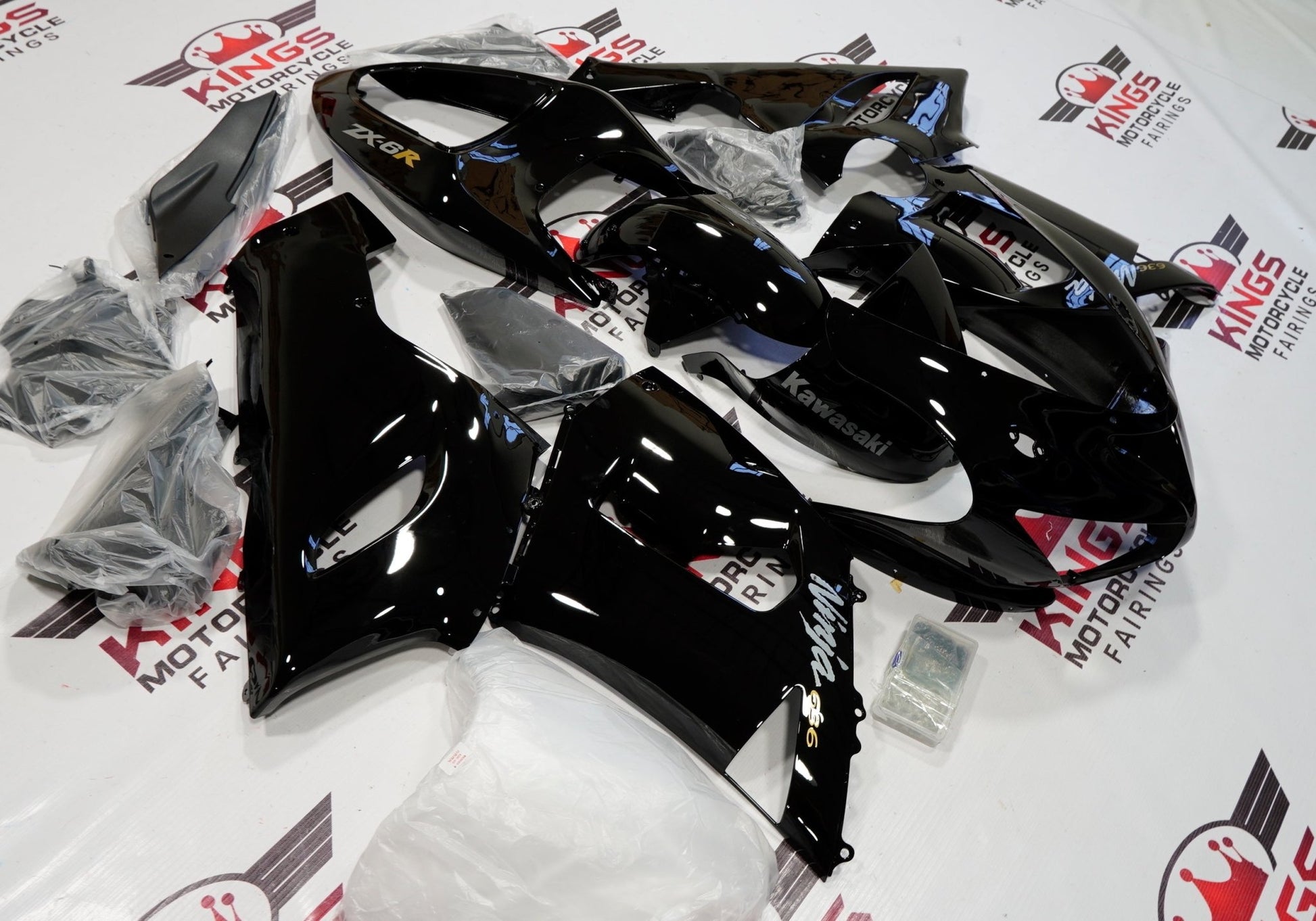 Black, Silver and Gold Fairing Kit for a 2005 & 2006 Kawasaki Ninja ZX-6R 636 motorcycle