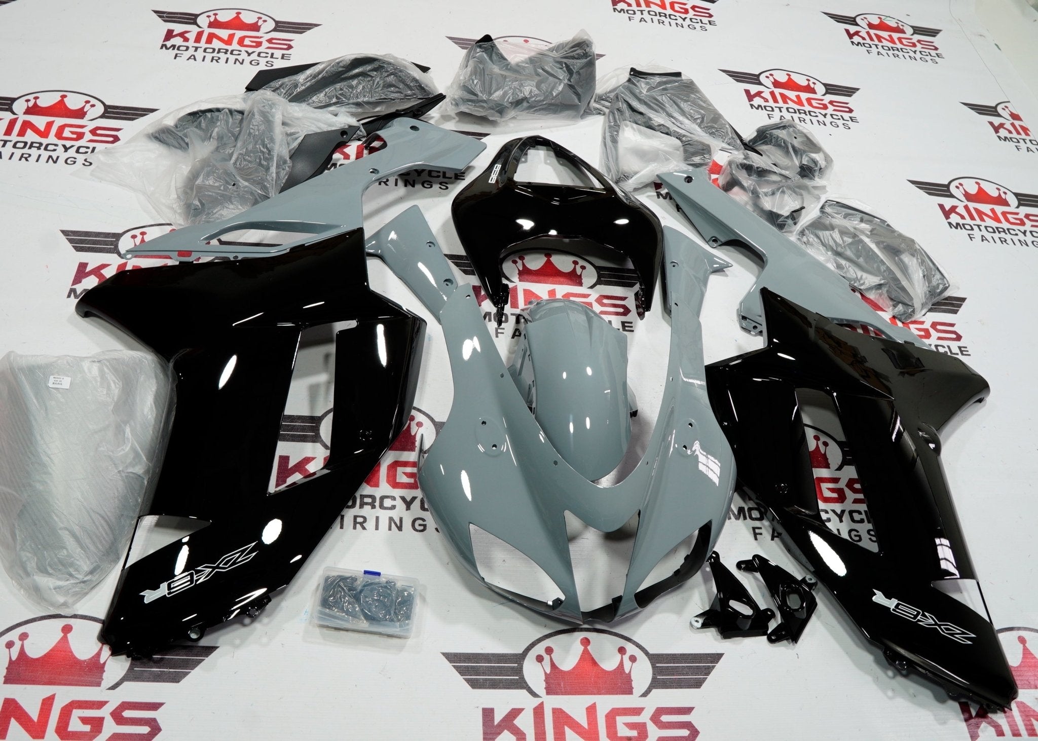 Fairing kit for a Kawasaki Ninja ZX6R 636 (2007-2008) Black & Nardo Gray at KingsMotorcycleFairings.com