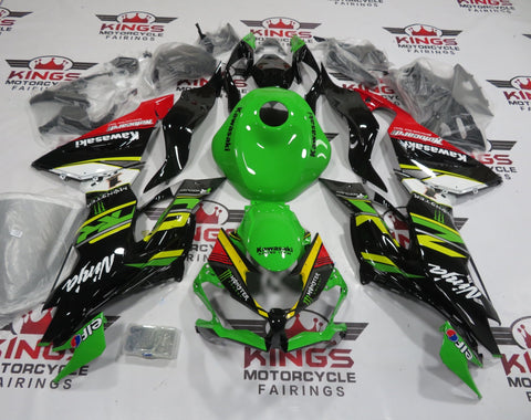 Green, Black, Yellow, White and Red Fairing Kit for a 2019, 2020, 2021, 2022 & 2023 Kawasaki Ninja ZX-6R 636 motorcycle - KingsMotorcycleFairings.com