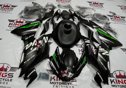 Fairing kit for a Kawasaki Ninja ZX6R 636 (2019-2023) Matte Black, Green & White at KingsMotorcycleFairings.com