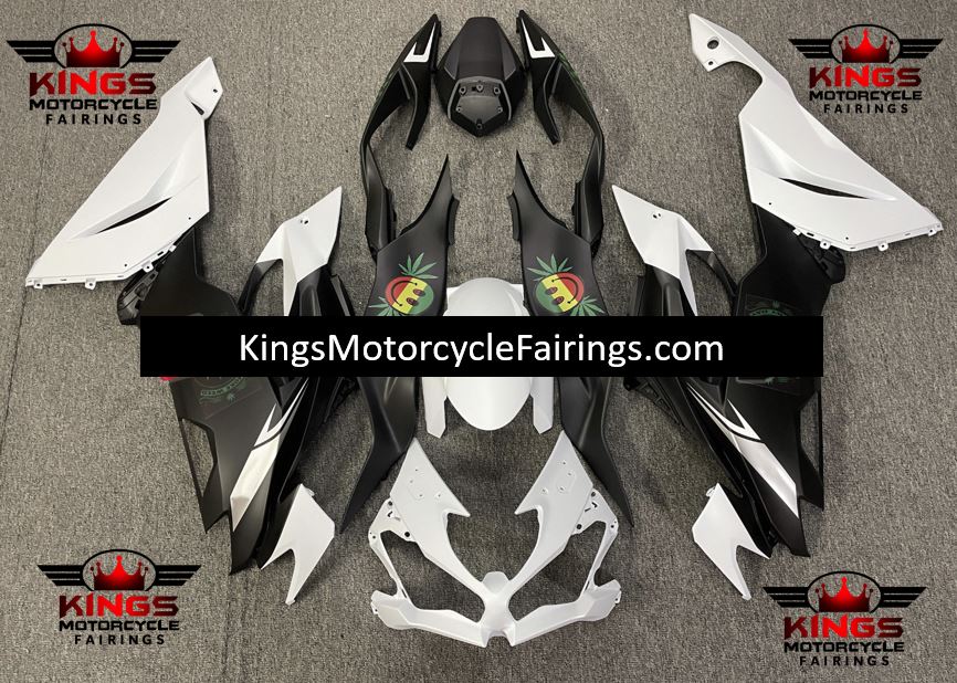 Left & Right Upper Cowl Fairings – For Kawasaki Z400 2019-2023, White/Black Custom Paint