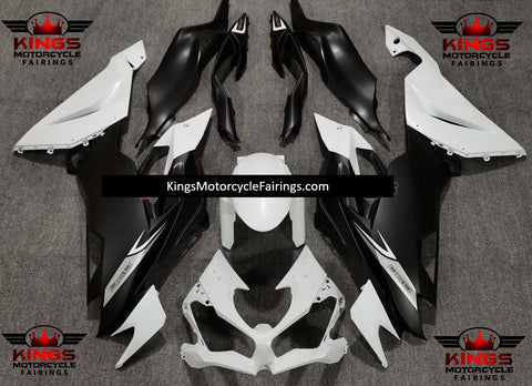 Matte White & Matte Black Fairing Kit for a 2019, 2020, 2021, 2022 & 2023 Kawasaki Ninja ZX-6R 636 motorcycle at KingsMotorcycleFairings.com