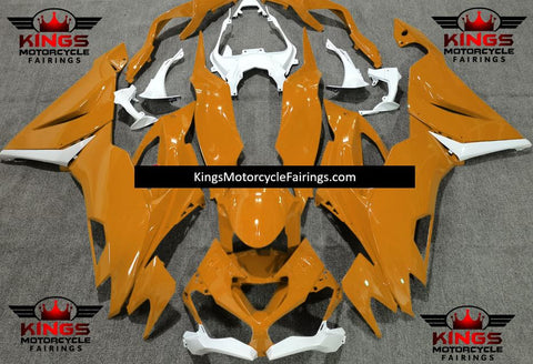 Orange & White Fairing Kit for a 2019, 2020, 2021, 2022 & 2023 Kawasaki Ninja ZX-6R 636 motorcycle at KingsMotorcycleFairings.com