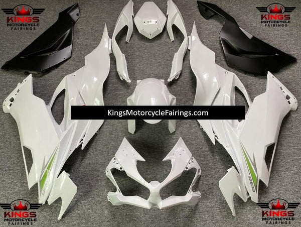 Pearl White, Green & Black Fairing Kit for a 2019, 2020, 2021, 2022 & 2023 Kawasaki Ninja ZX-6R 636 motorcycle at KingsMotorcycleFairings.com