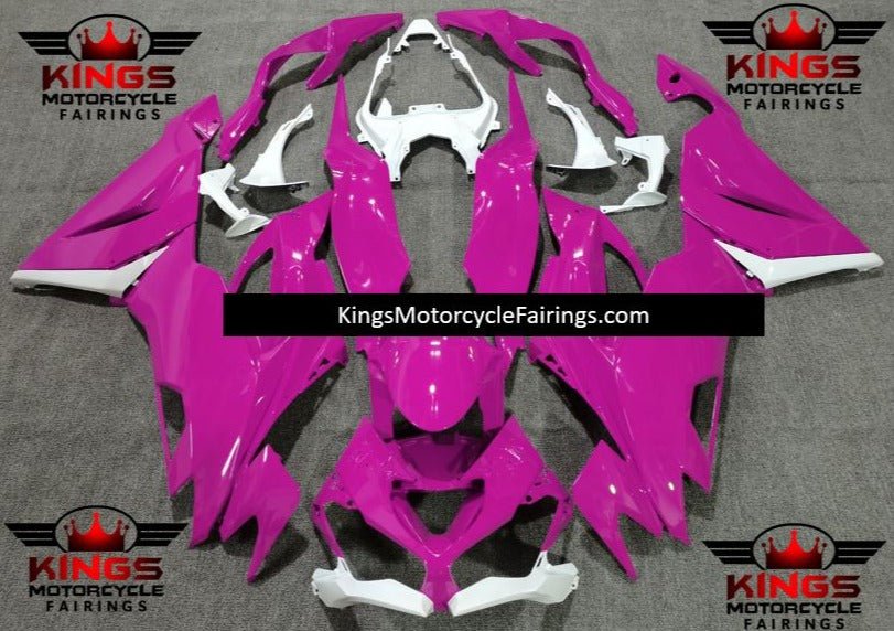 Pink & White Fairing Kit for a 2019, 2020, 2021, 2022 & 2023 Kawasaki Ninja ZX-6R 636 motorcycle at KingsMotorcycleFairings.com