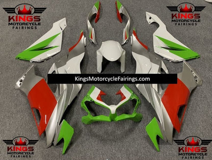 White, Silver, Red and Green Fairing Kit for a 2019, 2020, 2021, 2022 & 2023 Kawasaki Ninja ZX-6R 636 motorcycle - KingsMotorcycleFairings.com