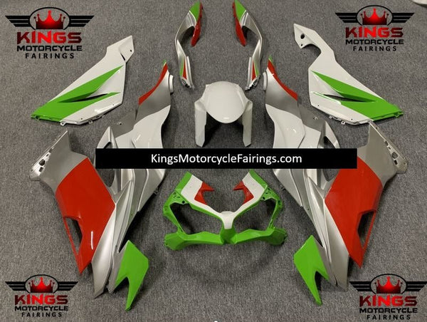 White, Silver, Red and Green Fairing Kit for a 2019, 2020, 2021, 2022 & 2023 Kawasaki Ninja ZX-6R 636 motorcycle - KingsMotorcycleFairings.com