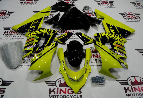 Fairing kit for a Kawasaki ZX10R (2004-2005) Neon Yellow & Black Icon from KingsMotorcycleFairings.com